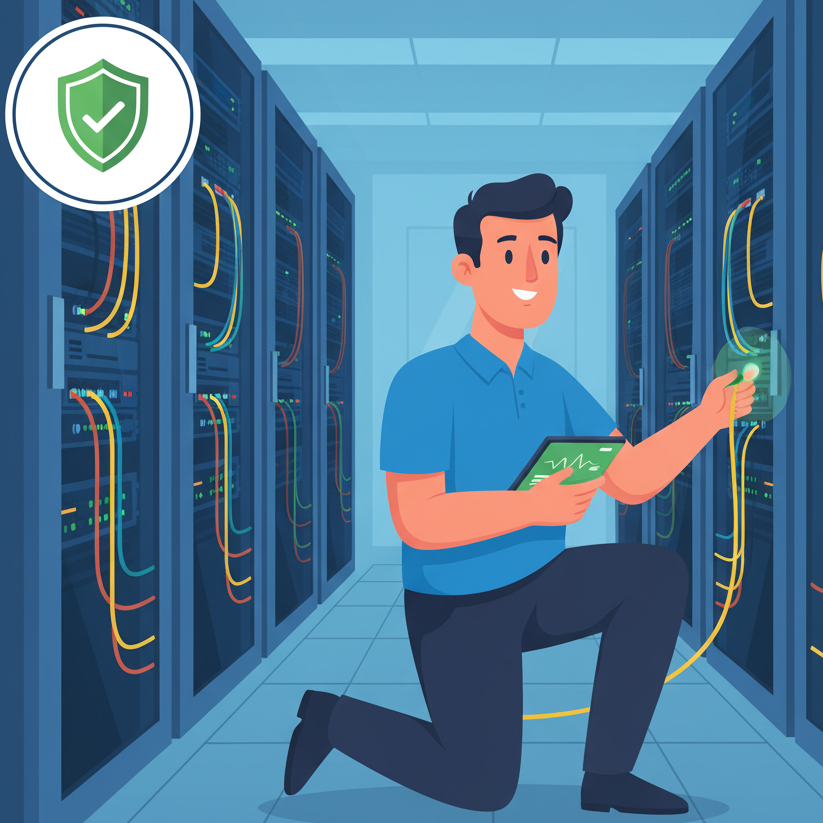 Tecnico rete che verifica lo stato della connettività, simbolo di affidabilità del servizio